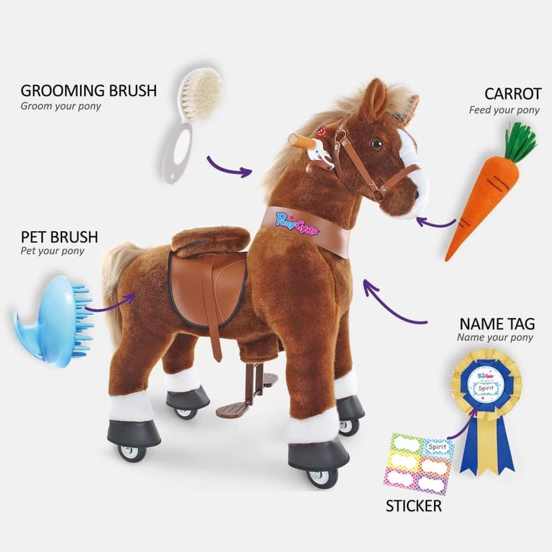 PonyCycle Horse Pony Toys Feed & Care Grooming Kit, 5 Piece Assortment. Groming Brush, Pet Brush, Carrot, Sticker, Name Tag for Boys and Girls, for Model E, U and Model X - Image 2